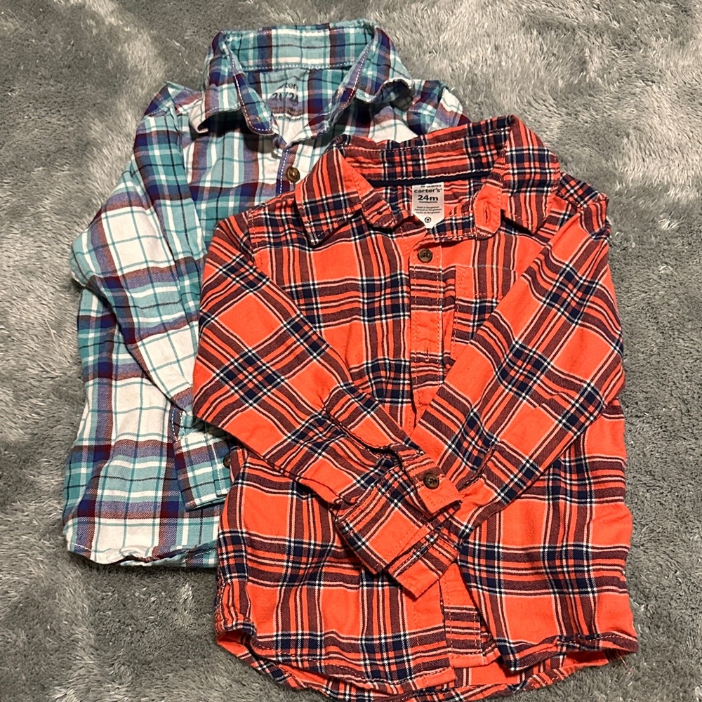 Carter's Kids Plaid Button Down Shirts - Blue and Red